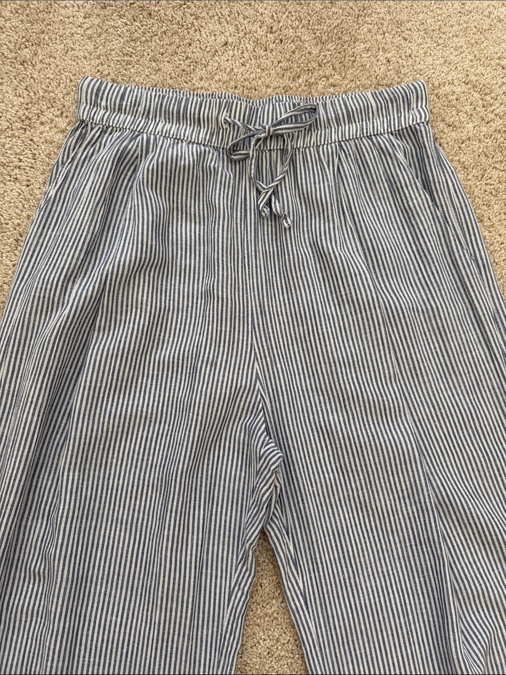 Striped Wide-Leg Drawstring Pants in Blue & White - Picture 3 of 5